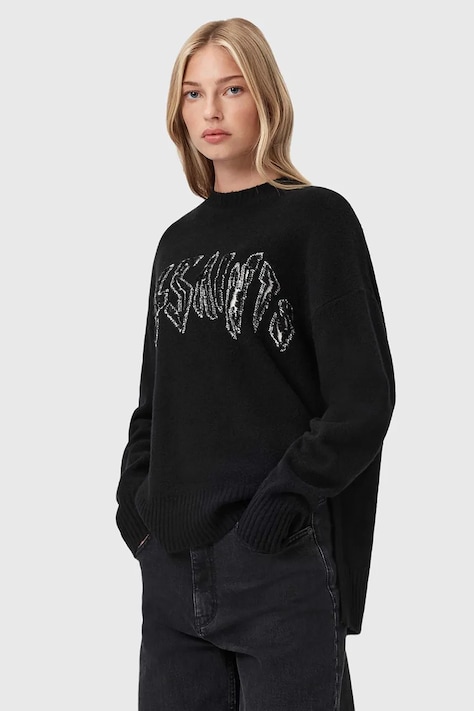 Πουλόβερ με προσθήκη μαλλιού AllSaints χρώμα: μαύρο, W071KD