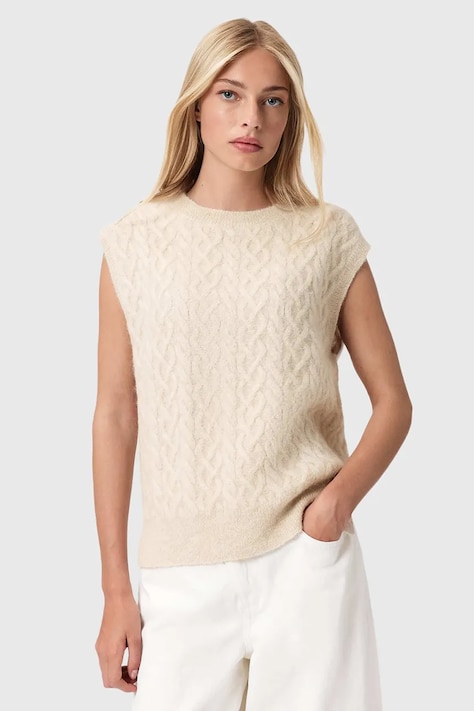 AllSaints kamizelka z dodatkiem wełny damski kolor beżowy z golfem W060KD