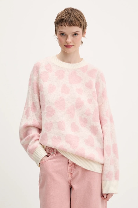 Hugo Blue sweter z dodatkiem wełny Sallyna_B damski kolor różowy 50555441