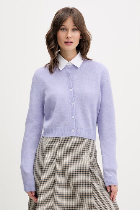 HUGO kardigan z dodatkiem wełny Sfebra damski kolor fioletowy lekki 50554068