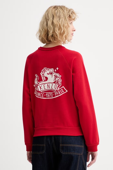 Kenzo bluza bawełniana damska kolor czerwony z aplikacją FG52SW2024MF