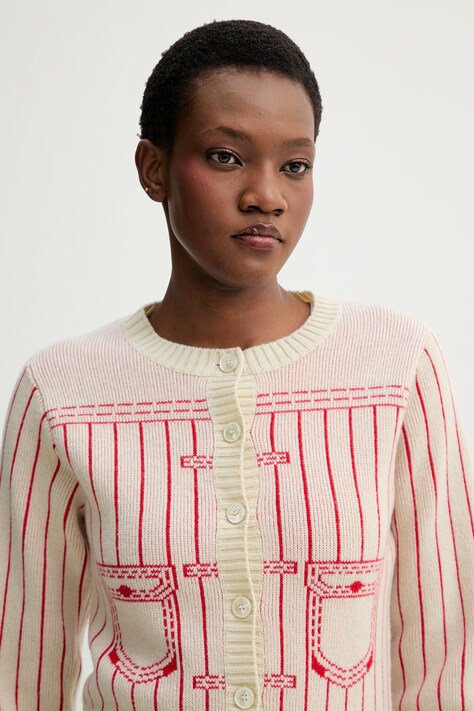 Kenzo kardigan z dodatkiem wełny damski kolor beżowy FG52CA7353DH