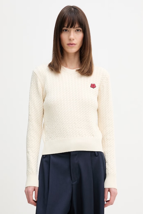 Kenzo sweter z dodatkiem wełny damski kolor beżowy lekki FG52PU7363LK