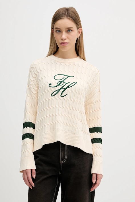 Tommy Hilfiger sweter bawełniany damski kolor beżowy WW0WW47633