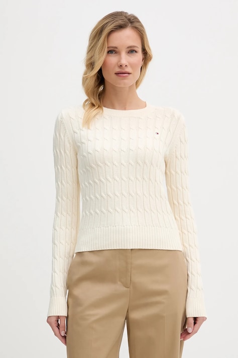 Bavlnený sveter Tommy Hilfiger béžová farba, s polorolákom, WW0WW47644