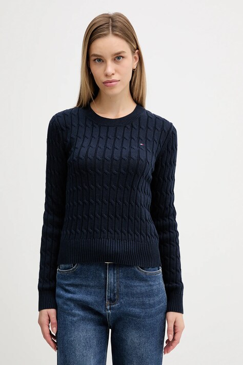 Tommy Hilfiger sweter bawełniany damski kolor granatowy z półgolfem WW0WW47644