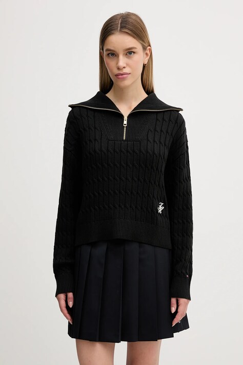 Tommy Hilfiger sweter bawełniany damski kolor czarny z golfem WW0WW47643