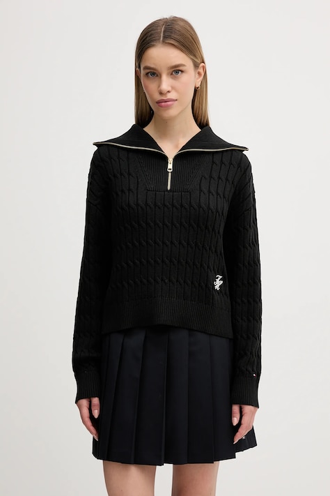 Tommy Hilfiger sweter bawełniany damski kolor czarny z golfem WW0WW47643