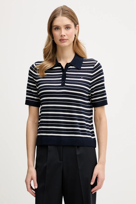 Tommy Hilfiger sweter z dodatkiem wełny damski kolor granatowy lekki WW0WW48450