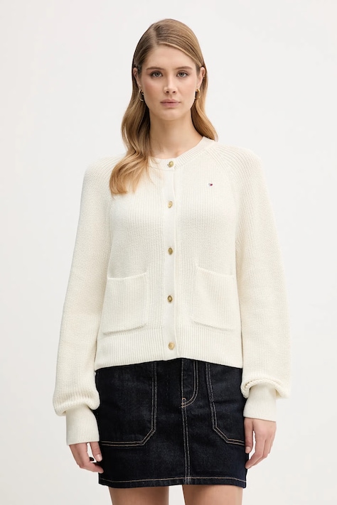Tommy Hilfiger cardigan din bumbac culoarea bej, light, WW0WW48795