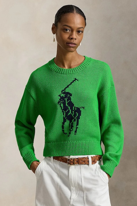 Polo Ralph Lauren sweter bawełniany damski kolor zielony z półgolfem 211A96234