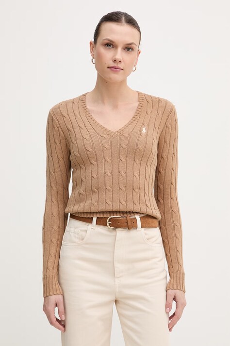 Polo Ralph Lauren sweter bawełniany damski kolor brązowy lekki 211B16797