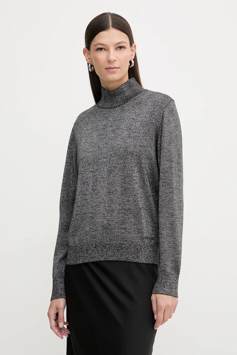 Calvin Klein sweter z dodatkiem wełny damski kolor szary lekki z półgolfem LV044E363G