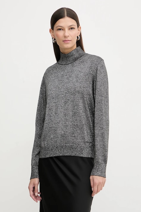 Calvin Klein sweter z dodatkiem wełny damski kolor szary lekki z półgolfem LV044E363G