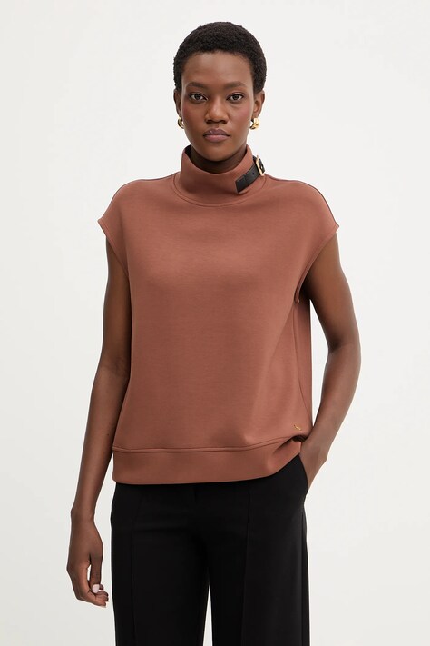 Karl Lagerfeld bluzka damska kolor brązowy gładka B1W20011