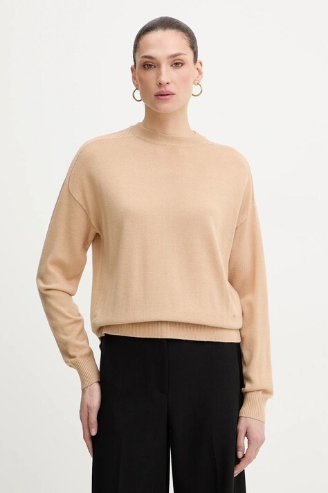 Armani Exchange sweter z dodatkiem wełny damski kolor beżowy lekki XW001880 AF11956