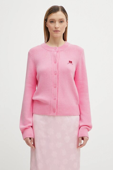 GANNI kardigan z dodatkiem wełny damski kolor różowy A1070084