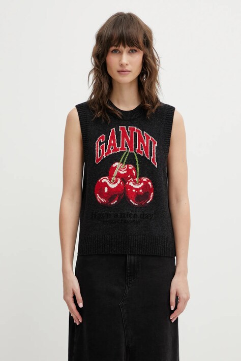 GANNI kamizelka z dodatkiem wełny A1070264 damski kolor czarny lekki A1070264