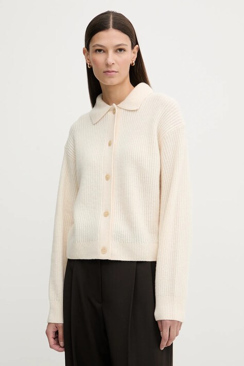 Marc O'Polo kardigan z dodatkiem wełny damski kolor beżowy ciepły 600609061081