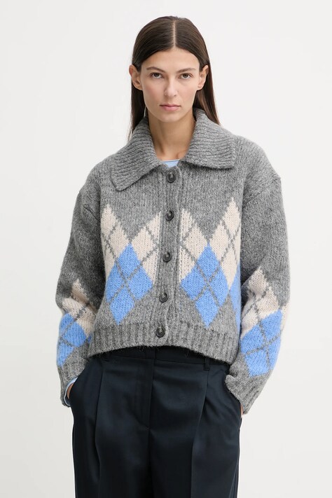 Marc O'Polo kardigan z dodatkiem wełny damski kolor szary ciepły 5000007512
