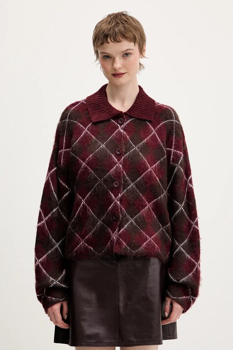 The Ragged Priest kardigan damski kolor bordowy ciepły RPAW251027KW