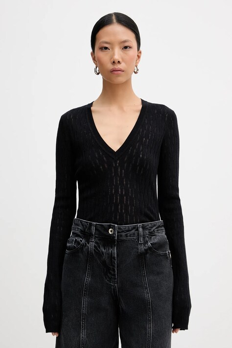 Patrizia Pepe sweter z dodatkiem wełny damski kolor czarny lekki 8K0367 K307