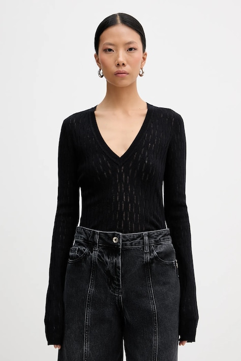 Patrizia Pepe sweter z dodatkiem wełny damski kolor czarny lekki 8K0367 K307