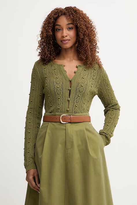 Pedro del Hierro kardigan damski ażurowy zielony 3513302