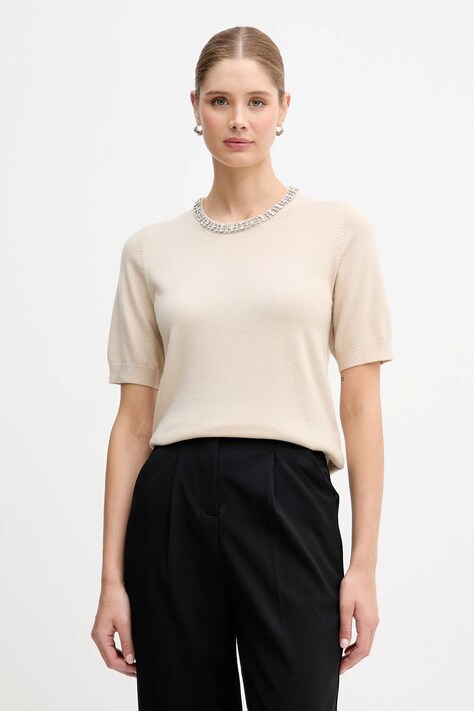 Joop! sweter z dodatkiem wełny damski kolor beżowy 30100450