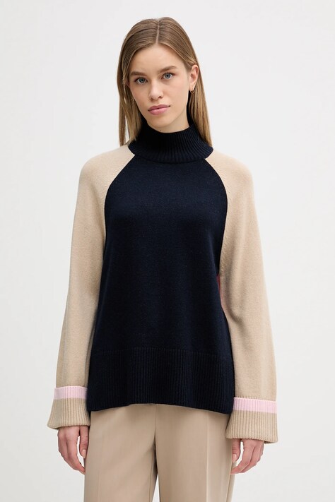 Barbour sweter z dodatkiem wełny Wren damski kolor beżowy z golfem LKN1727