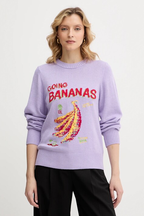 Farm Rio sweter z domieszką wełny damski kolor fioletowy lekki 352087