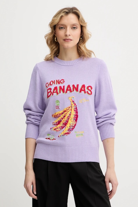 Farm Rio sweter z domieszką wełny damski kolor fioletowy lekki 352087
