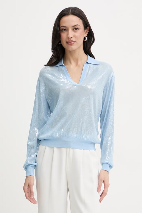 Liu Jo Bluzka damska z wiskozy niebieska cekinowa WA6218 MA68R