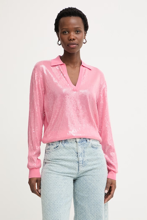 Liu Jo bluza ženska viskozna roza z bleščicami WA6218 MA68R