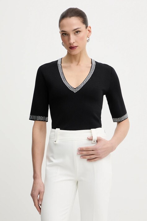 Liu Jo bluzka damska kolor czarny z aplikacją WA6222 MS55N