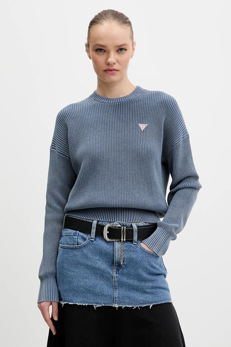 Guess Jeans sweter bawełniany damski kolor niebieski W6RR20 Z3HM1