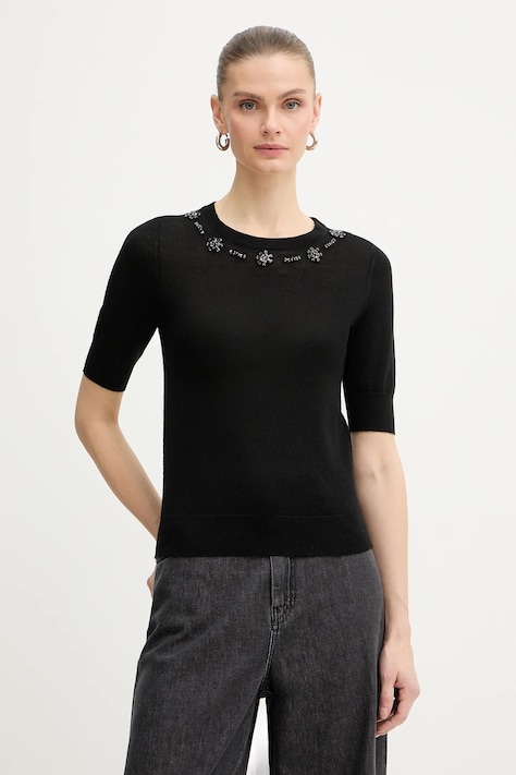 IBlues t-shirt z dodatkiem wełny FRESIA damski kolor czarny 2617361081200