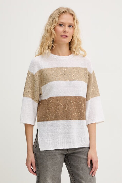 Marella sweter damski z lnem Emme by Marella beżowy 2615361022200