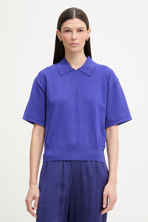 Calvin Klein úpletové polo tričko dámske s viskózou modré LV044F312G