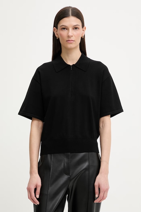 Calvin Klein polo tricotat pentru femei, cu vâscoză negru LV044F312G