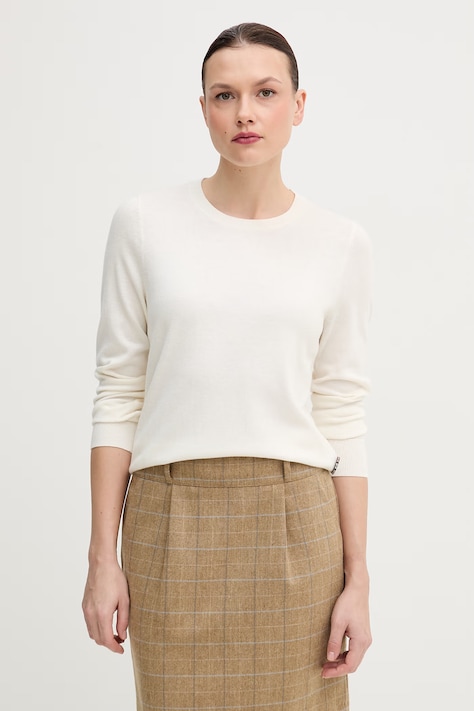 Barbour sweter z dodatkiem wełny Oakley kolor beżowy lekki LKN1763