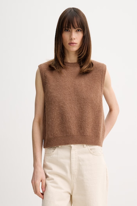 Γιλέκο με προσθήκη μαλλιού American Vintage χρώμα: καφέ, VITO18L