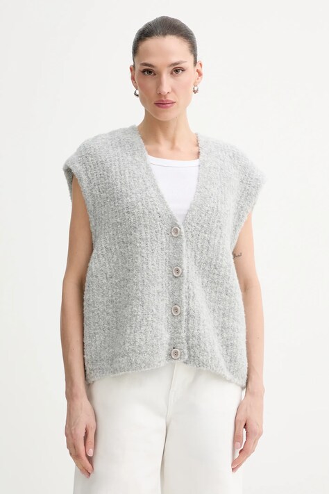 American Vintage kamizelka z dodatkiem wełny damski kolor szary lekki ZOL19E