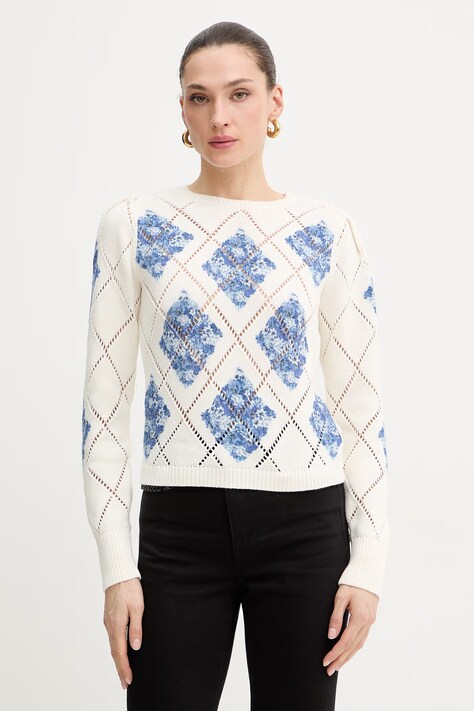 Pamučni pulover Twinset boja: bež, 261TP3450