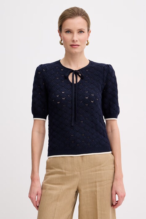 Twinset пуловер дамски от памук тъмносин 261TP3031