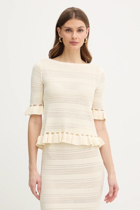 Twinset bluzka damska kolor beżowy gładka 261TP3082