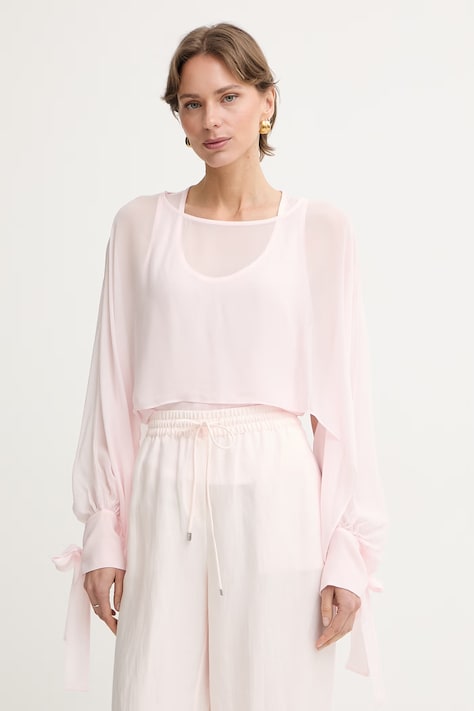 Twinset blúzka dámska z viskózy ružová hladká 261TP2791