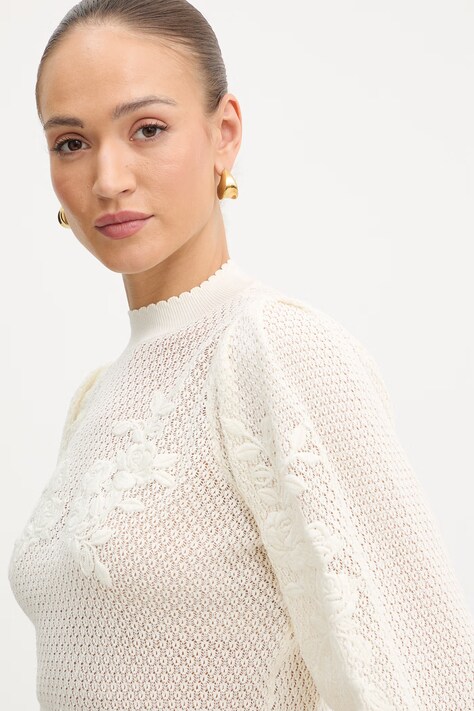 Twinset sweter bawełniany damski kolor beżowy lekki z półgolfem 261TP3311