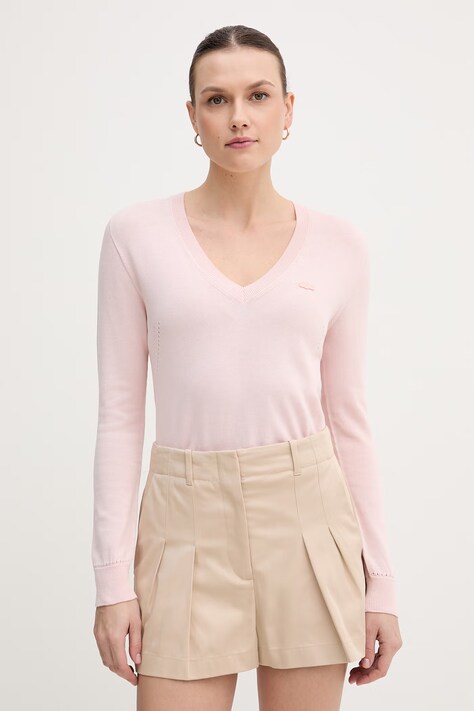 Lacoste sweter bawełniany damski kolor różowy lekki AF3964