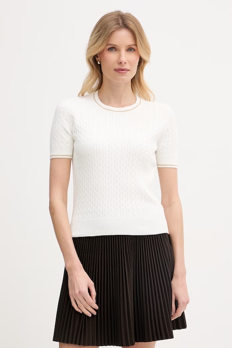 Lacoste T-shirt swetrowy damski z bawełną beżowy AF9862